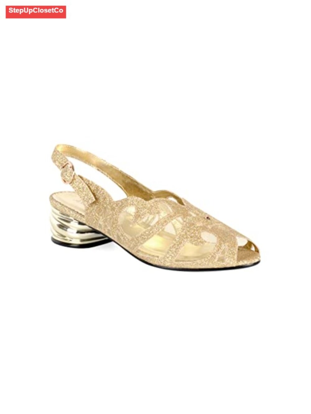 Women's Glittering Peep Toe Slingback Sandals, Chunky Low Heels, Memory Foam,